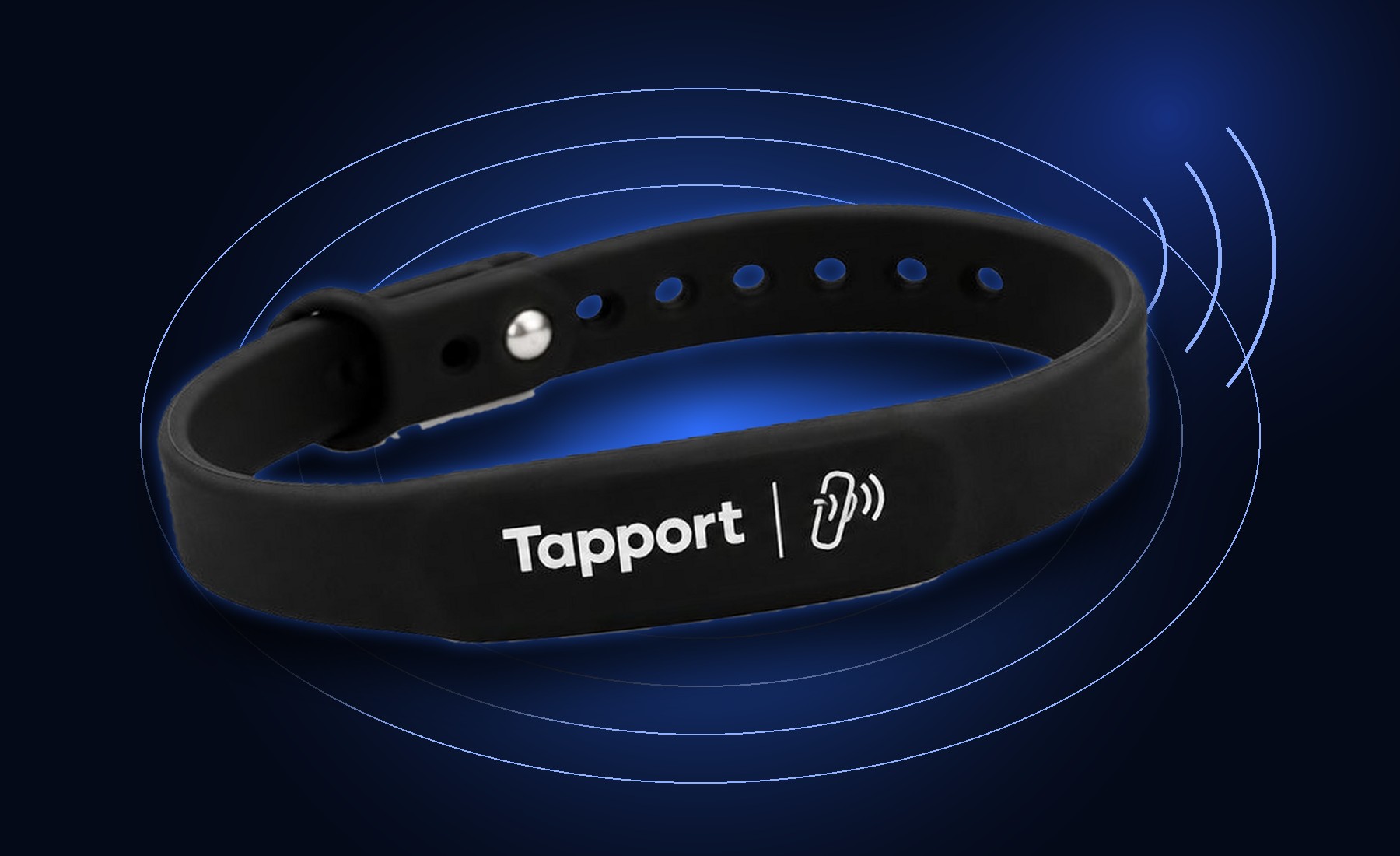 Pulsera de silicona negra Tapport con zona NFC